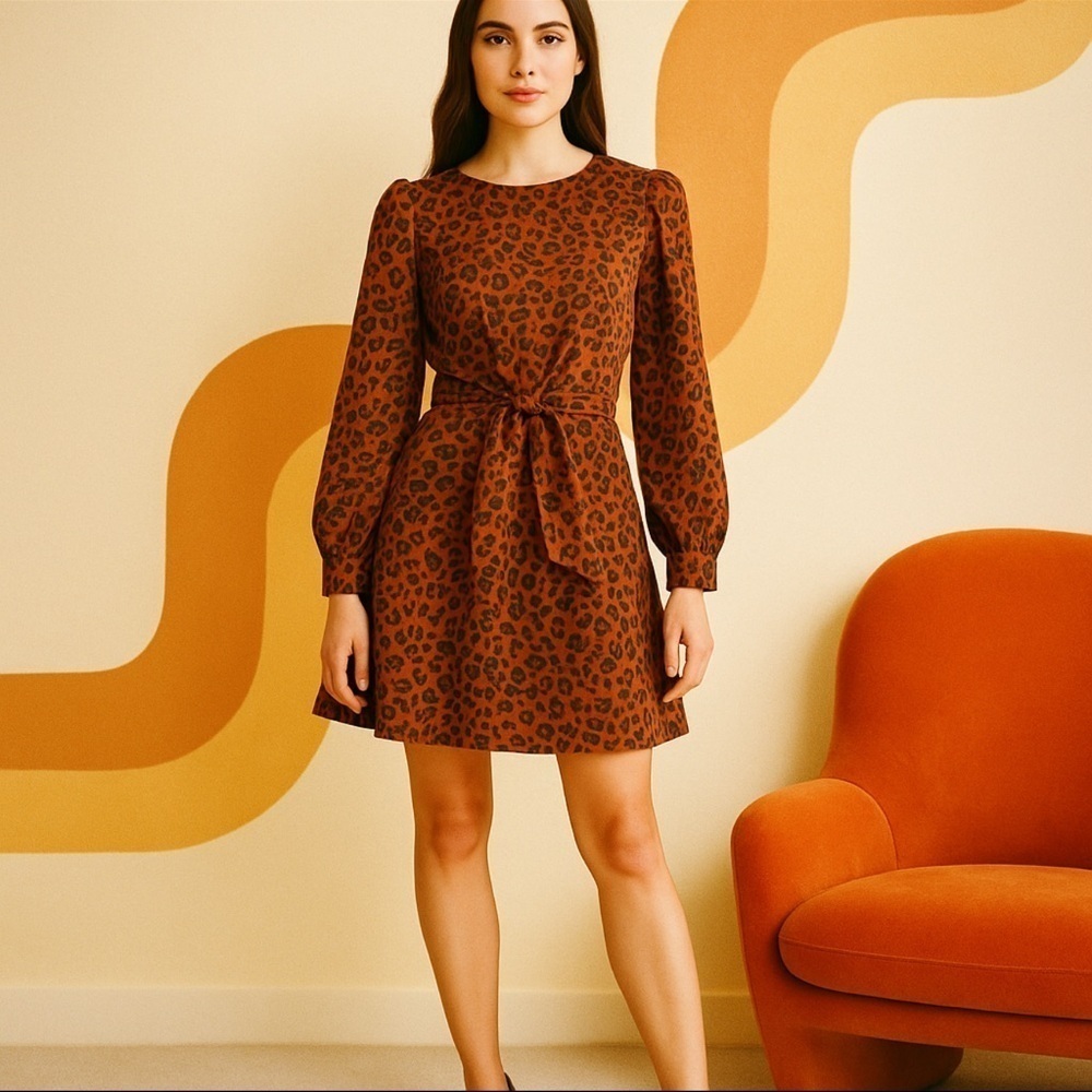 Anthropologie Hutch Greta Tie Front Leopard Print Mini Dress in Copper